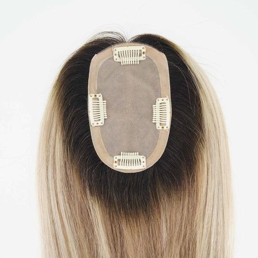 European Hair Topper 5x3 inch Full Silk Base Small Size 100% Hand Tied