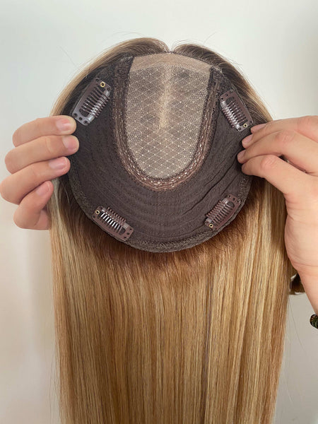 Silk Top with Weft Base Remy Human Hair Topper BEST SELLER  display picture 2