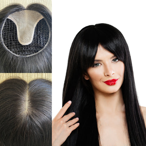 6x6 inch Silk Part Hair Integration System Fish Net Topper for Women 100% Hand Tied - Brilliantwigs