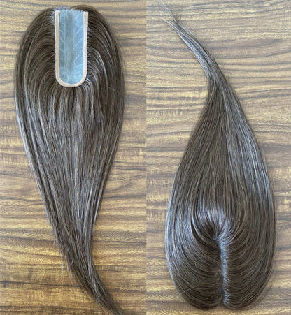 4.75x2" PU Base Virgin Human Hair Topper Full Hand Tied 150% Density