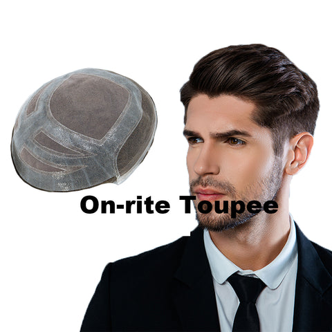 On-Rite Toupee for Men丨 Fine Mono with Lace Front and Skin Stock Hairpieces for Men