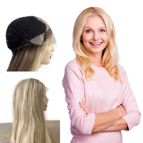 4x4” Silk Top Virgin Hair Wig with Wefted Back  Medical Silicone Wig