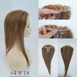 4.75x2 inch PU Base with 2x8 inch Swiss Lace Frontal Mini Size Remy Human Hair Topper Full Hand Tied 150% Density