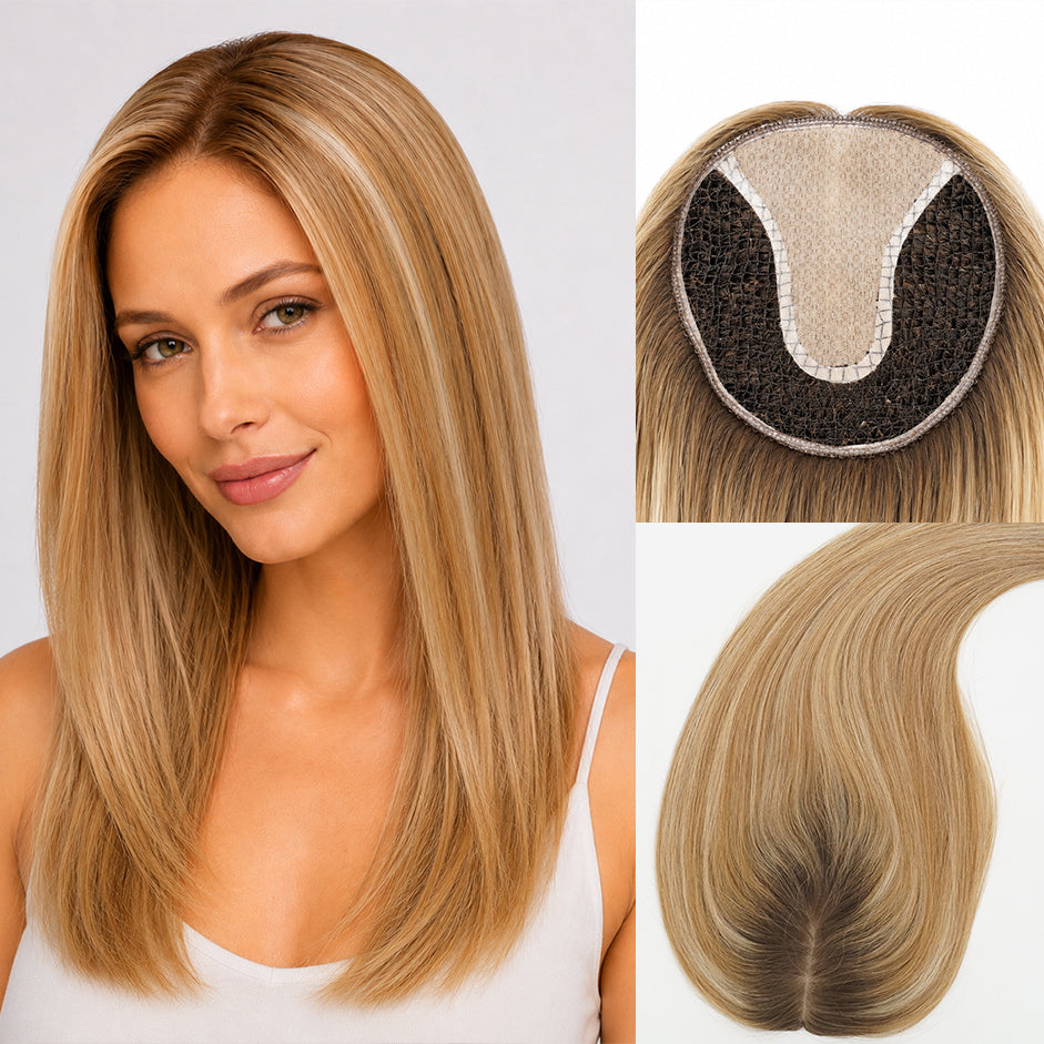 European Hair Integration System 6x6 inch Silk Part Fish Net Topper for Women 100% Hand Tied