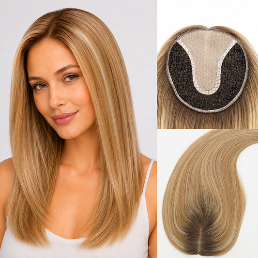 European Hair Integration System 6x6 inch Silk Part Fish Net Topper for Women 100% Hand Tied