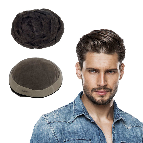 FineMono Toupee for Men Mono Base PU Round European Human hair