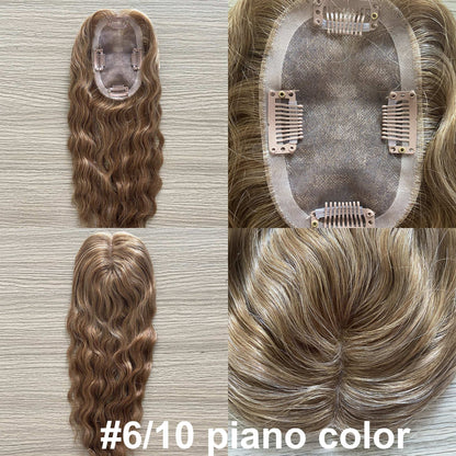 European Hair Topper Loose Wave 5x3 inch Hand Tied MONO Base