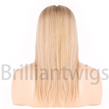 European Hair Topper 6x6.5 inch Full Silk Base Lace Front 100% Hand Tied - Brilliantwigs