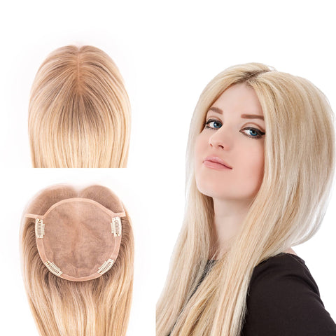 European Hair Topper 6x6.5 inch Full Silk Base Lace Front 100% Hand Tied - Brilliantwigs