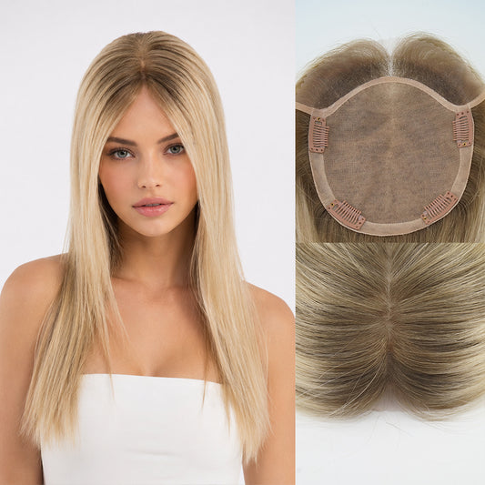 European Hair Topper 6x6.5 inch Full Silk Base Lace Front 100% Hand Tied