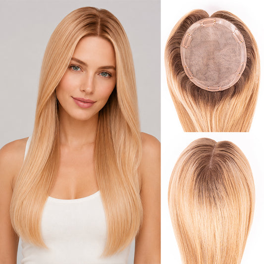 European Hair Topper 6x7 inch Full Silk Base 100% Hand Tied