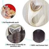 15X17cm V Part Mono Base 100% Real Virgin Human Hair Topper
