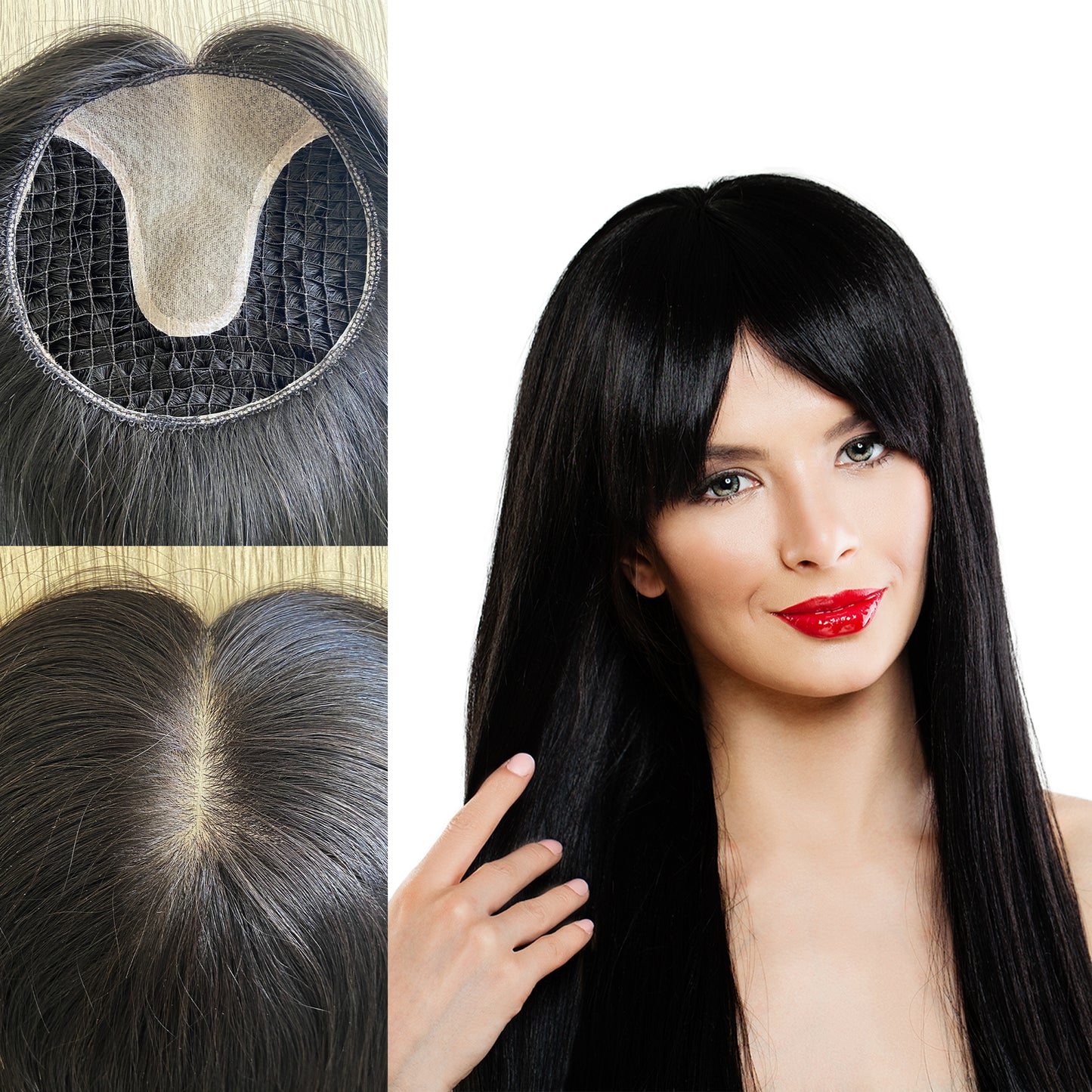 6x6 inch Silk Part Hair Integration System Fish Net Topper for Women 100% Hand Tied - Brilliantwigs
