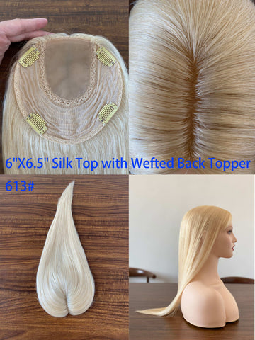 6x6.5" Silk Top with Wefted Base Virgin Human Hair Topper BEST SELLER Natural Looking