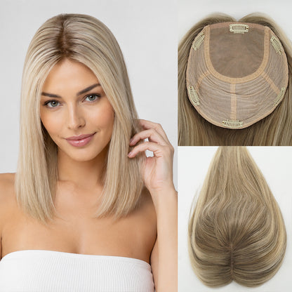European Hair 8x8 inch Silk Top with Weft Base Hair Topper Best Choice Natural Looking